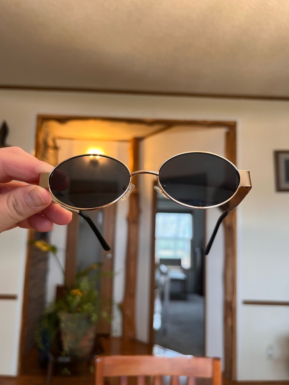 Gold Frame Black Lens Oval Sunglasses - Women